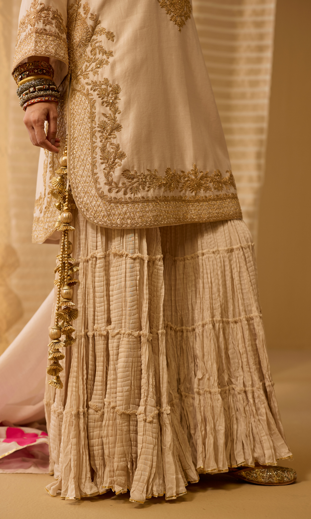 Mahira Set- Chanderi Embroidered Kurta with Sharara and Applique Dupatta (set of 3)