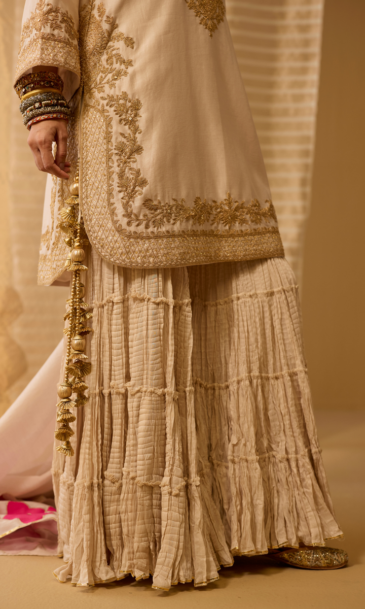 Parisa Set- Chanderi Embroidered Kurta with Sharara and Floral Dupatta (set of 3)