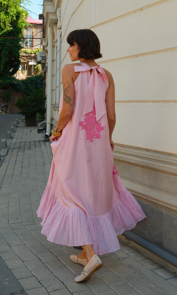 Iris- Chanderi Maxi dress with appliqué work