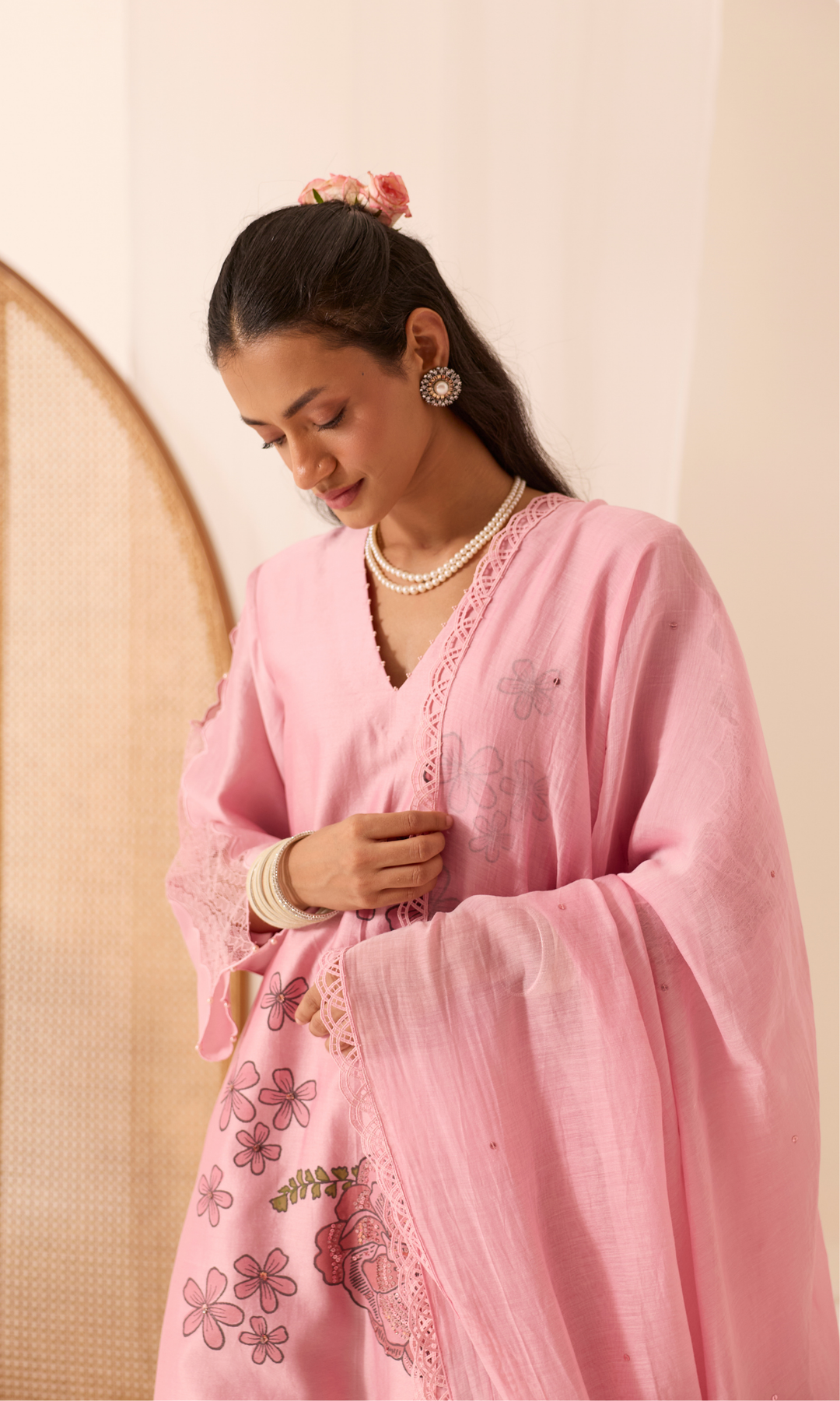 Afsara Set- Chanderi Block Printed Floral Kurta (set of 3)