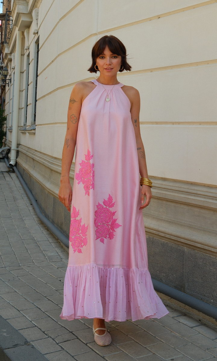 Iris- Chanderi Maxi dress with appliqué work