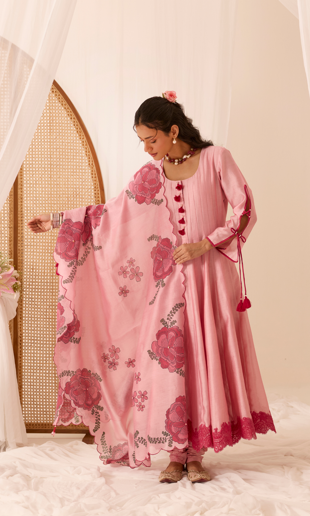 Adah Set- Chanderi Block Printed Floral Anarkali (set of 3)