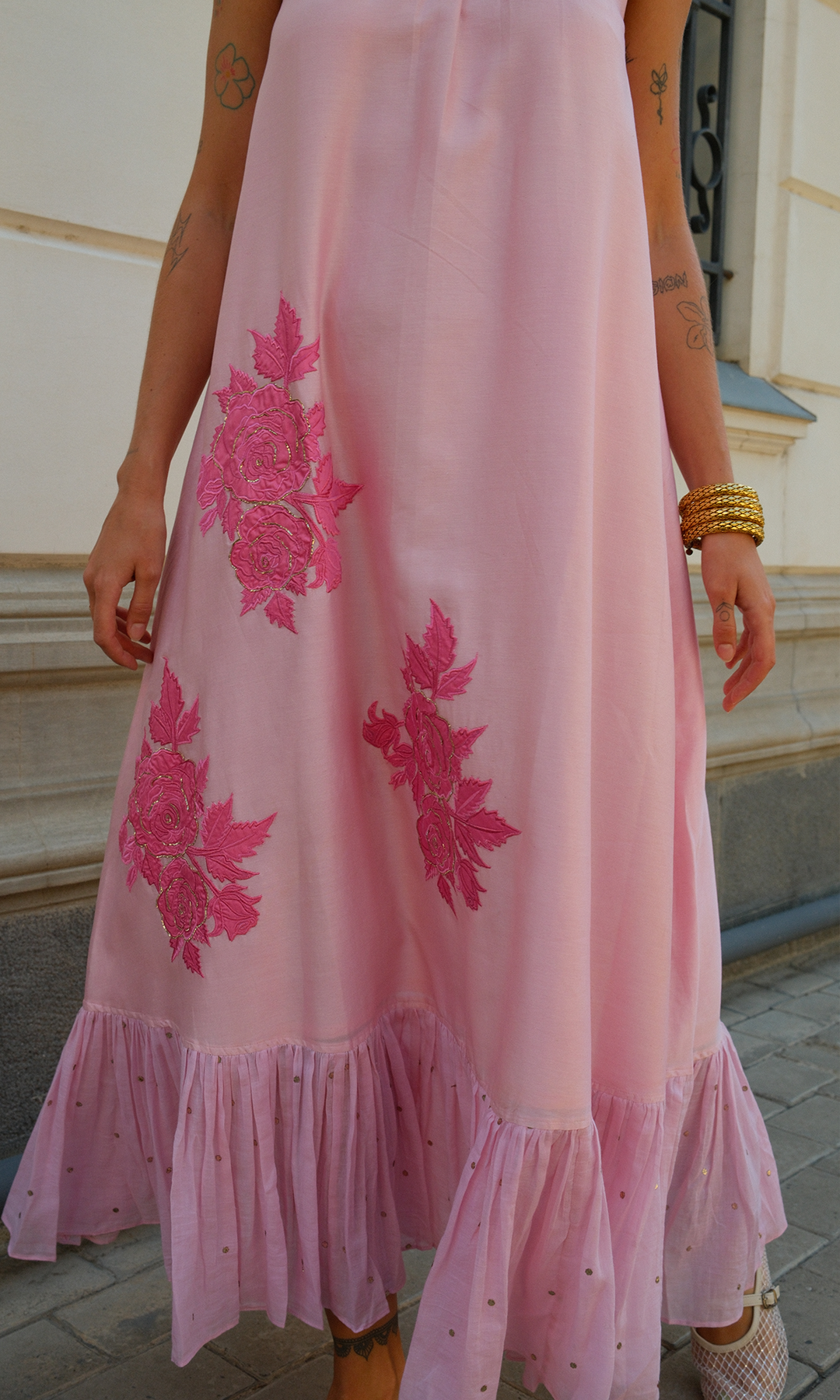 Iris- Chanderi Maxi dress with appliqué work