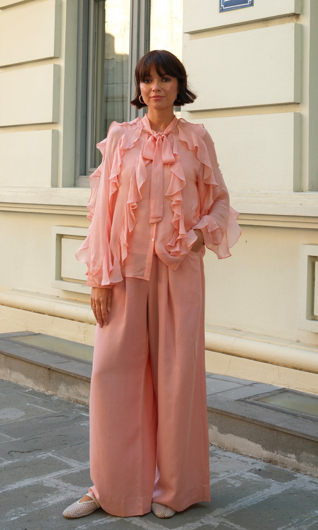 Freya- Georgette frill Shirt with Modal Pants