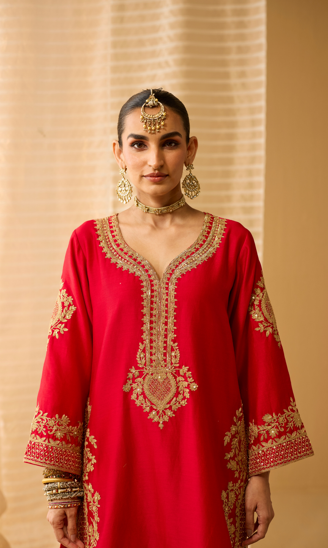 Mahira Set- Chanderi Embroidered Kurta with Sharara and Applique Dupatta (set of 3)