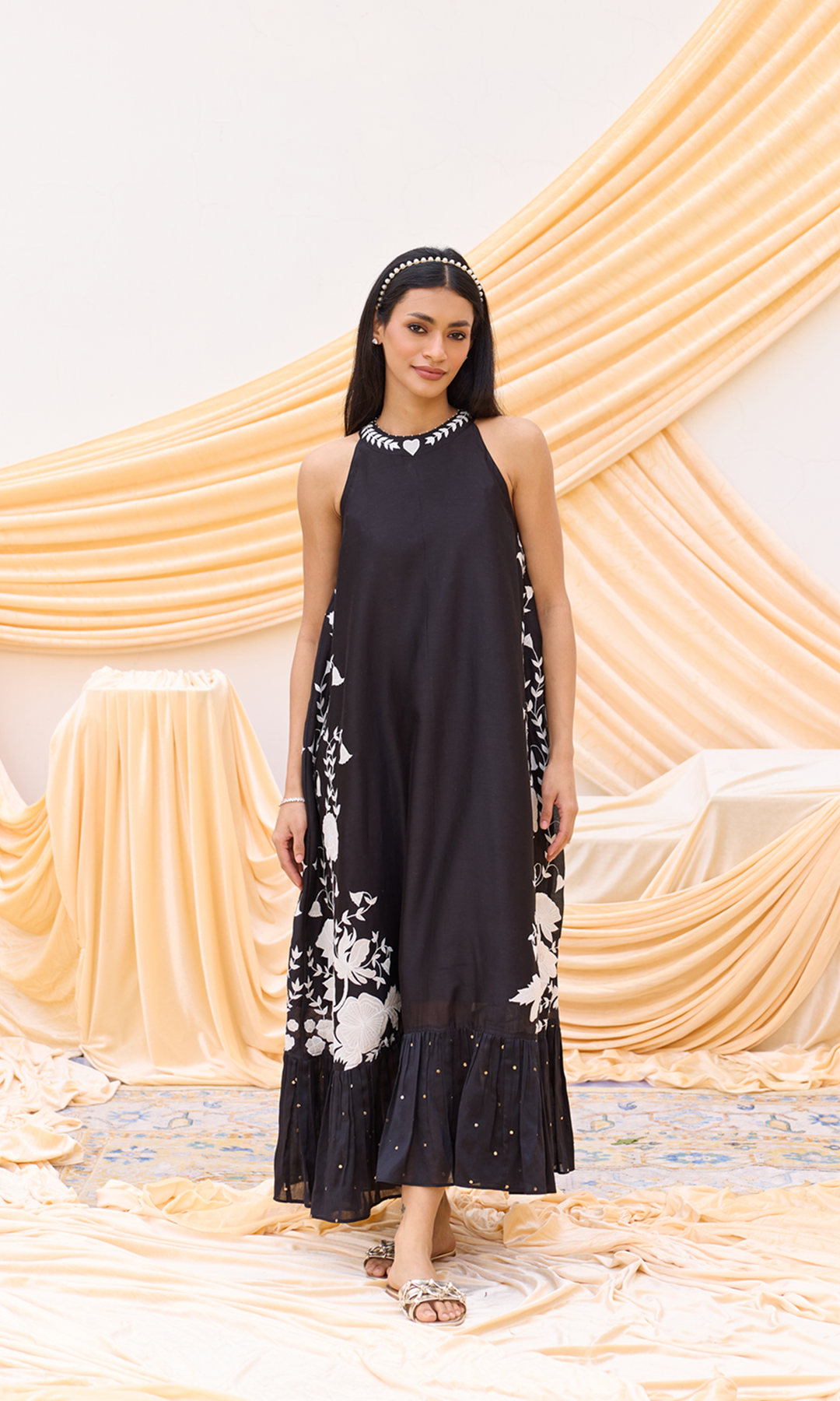 Primrose - Chanderi Tie Up dress with appliqué work