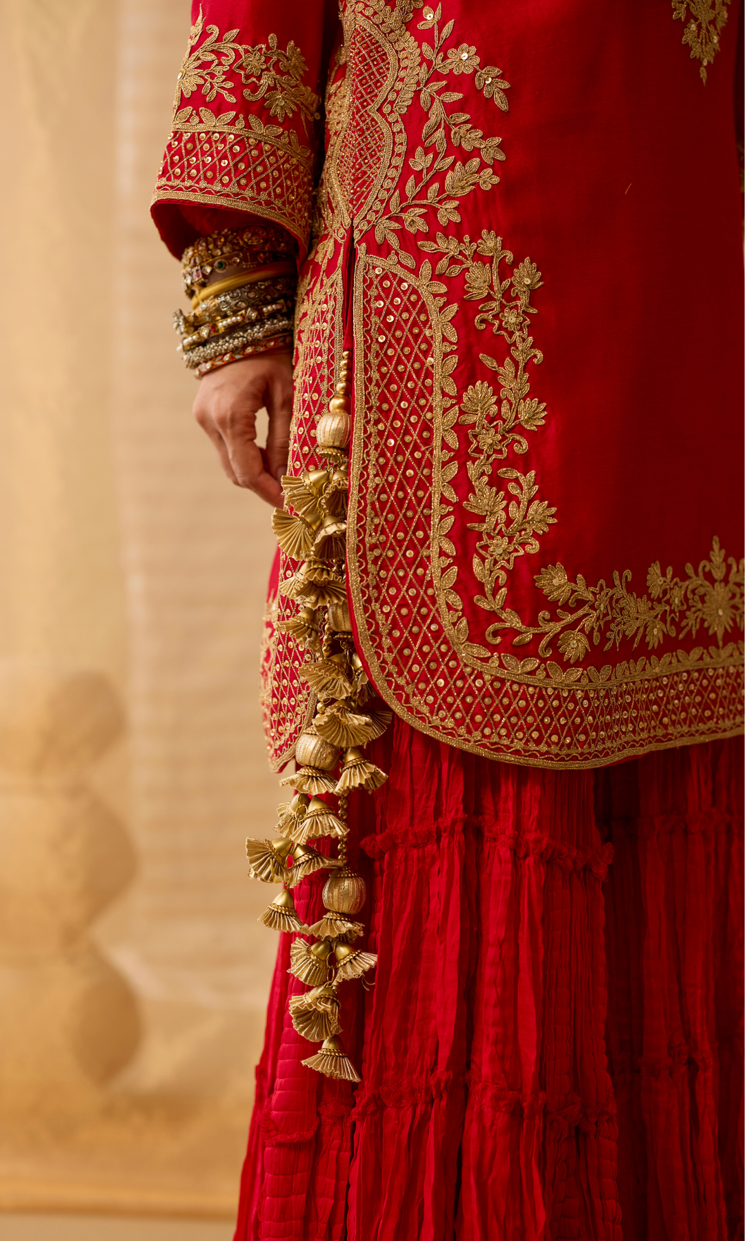Parisa Set- Chanderi Embroidered Kurta with Sharara and Floral Dupatta (set of 3)