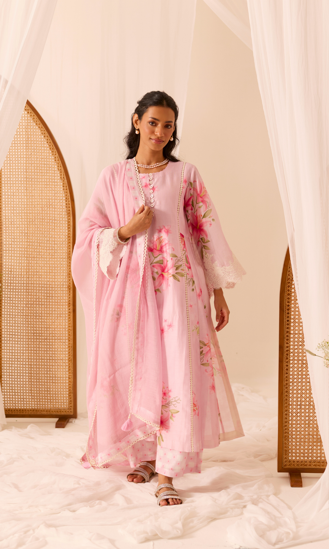 Ameera Set- Digitally Printed Chanderi Floral Kurta (set of 3)