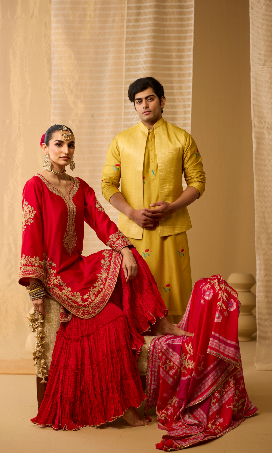 Parisa Set- Chanderi Embroidered Kurta with Sharara and Floral Dupatta (set of 3)