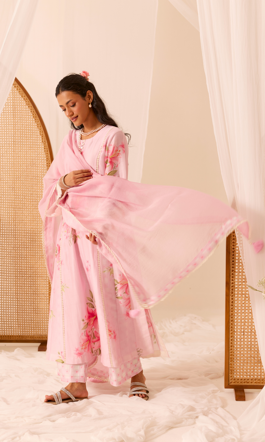 Ameera Set- Digitally Printed Chanderi Floral Kurta (set of 3)