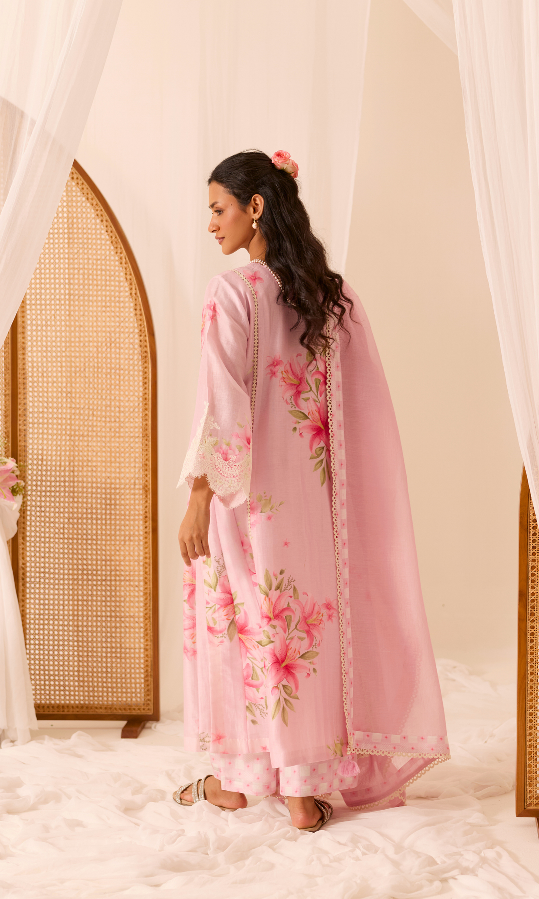 Ameera Set- Digitally Printed Chanderi Floral Kurta (set of 3)