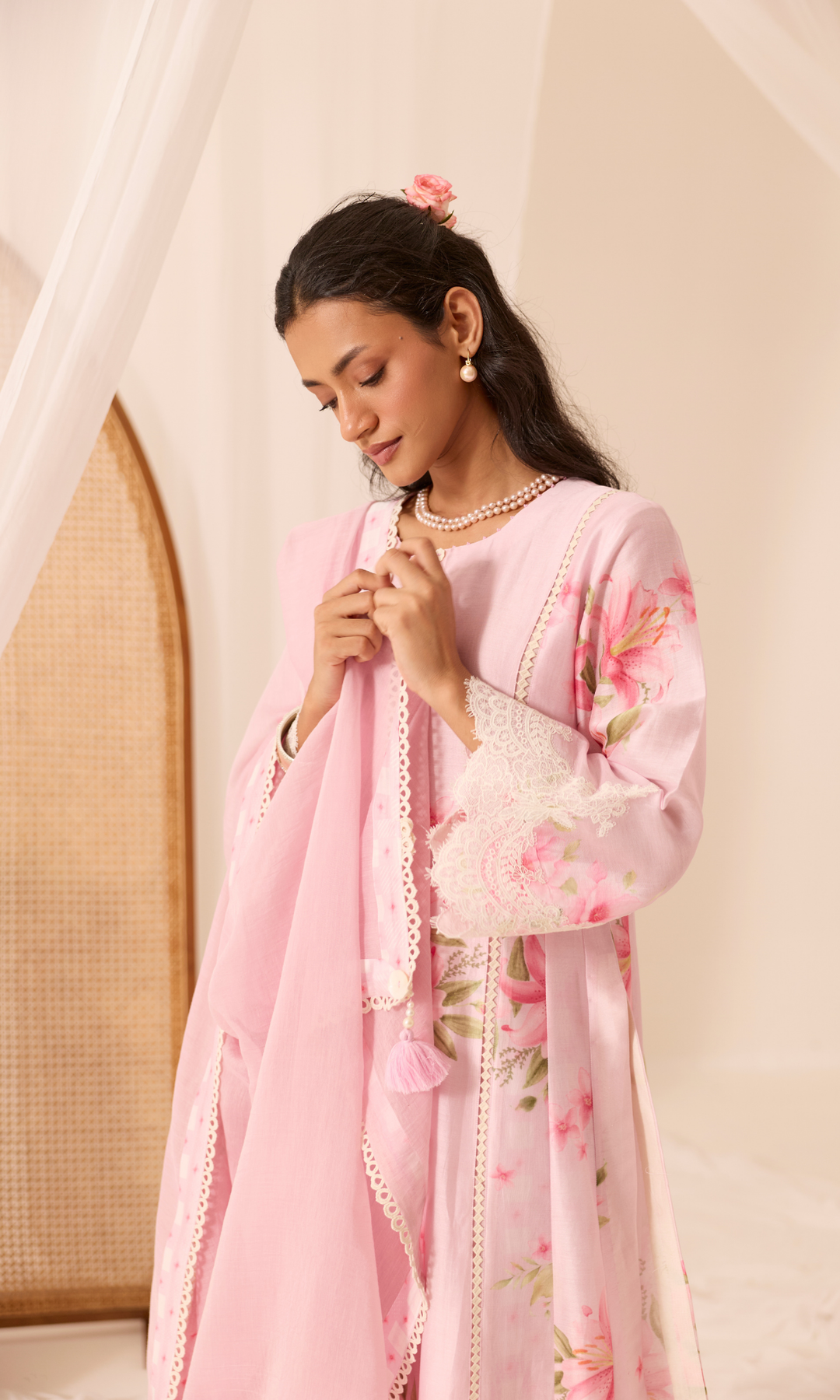 Ameera Set- Digitally Printed Chanderi Floral Kurta (set of 3)
