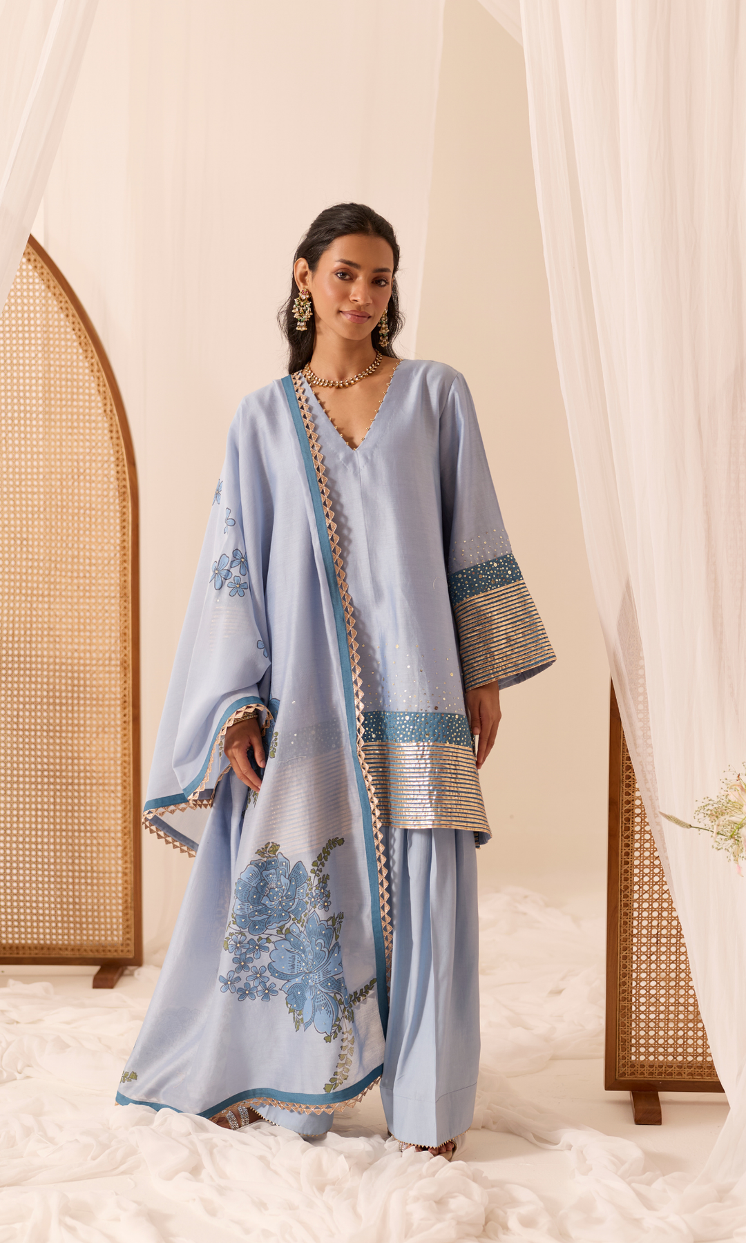 Mandara Set- Gota Kurta & Farshi with Block Printed Dupatta (set of 3)