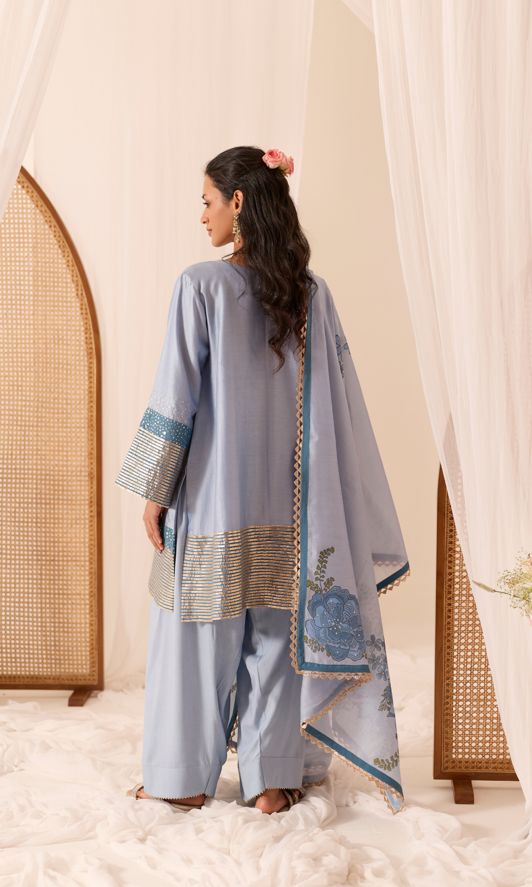 Mandara Set- Gota Kurta & Farshi with Block Printed Dupatta (set of 3)