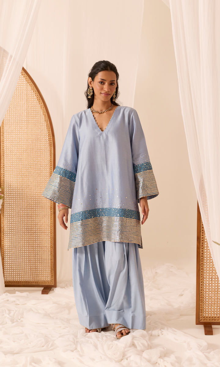 Mandara Set- Gota Kurta & Farshi with Block Printed Dupatta (set of 3)