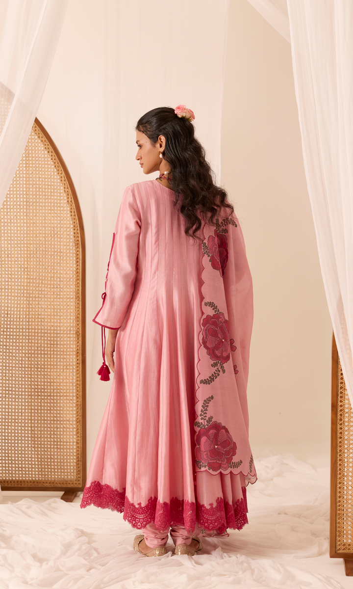 Adah Set- Chanderi Block Printed Floral Anarkali (set of 3)