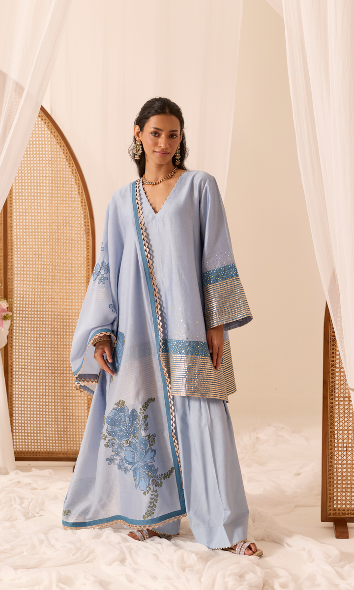 Mandara Set- Gota Kurta & Farshi with Block Printed Dupatta (set of 3)