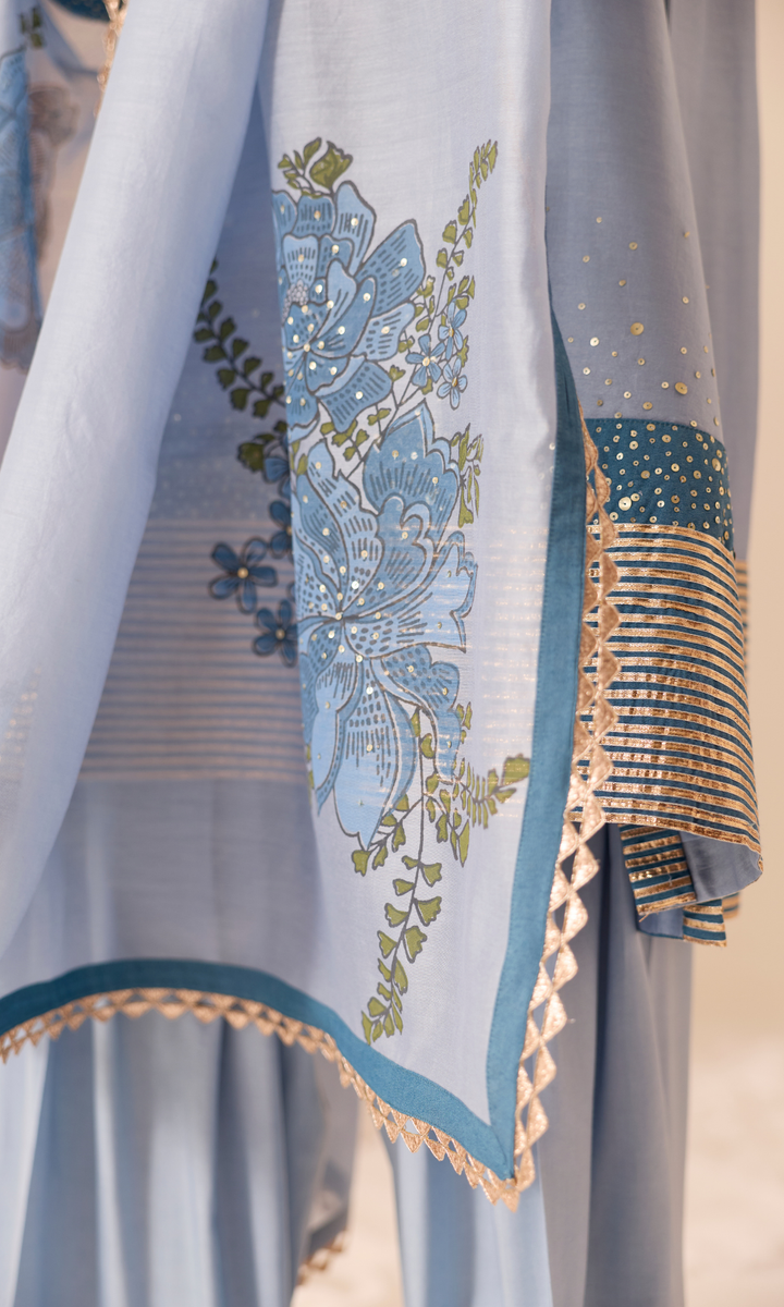 Mandara Set- Gota Kurta & Farshi with Block Printed Dupatta (set of 3)