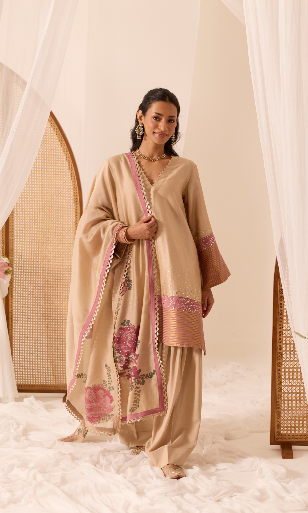 Mandara Set- Gota Kurta & Farshi with Block Printed Dupatta (set of 3)
