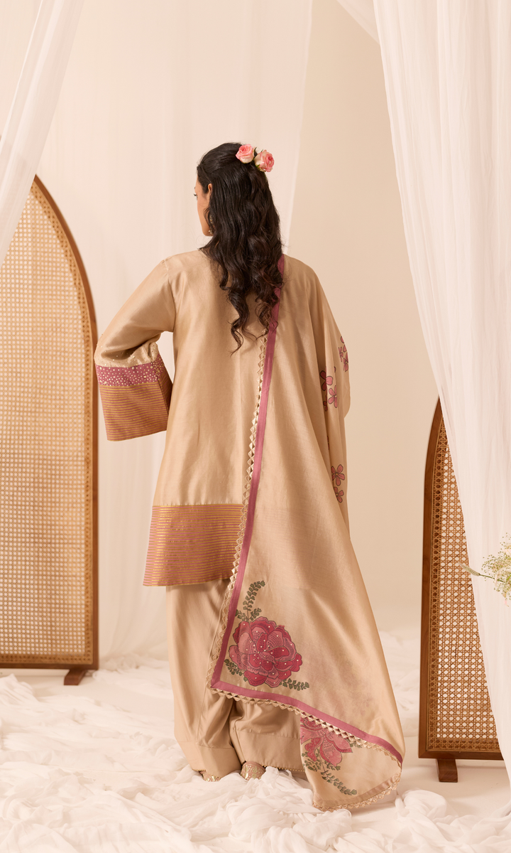 Mandara Set- Gota Kurta & Farshi with Block Printed Dupatta (set of 3)