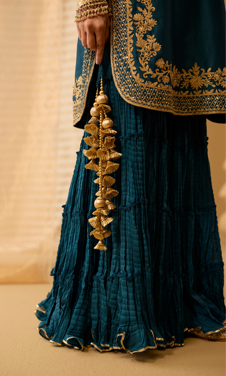 Mahira Set- Chanderi Embroidered Kurta with Sharara and Applique Dupatta (set of 3)