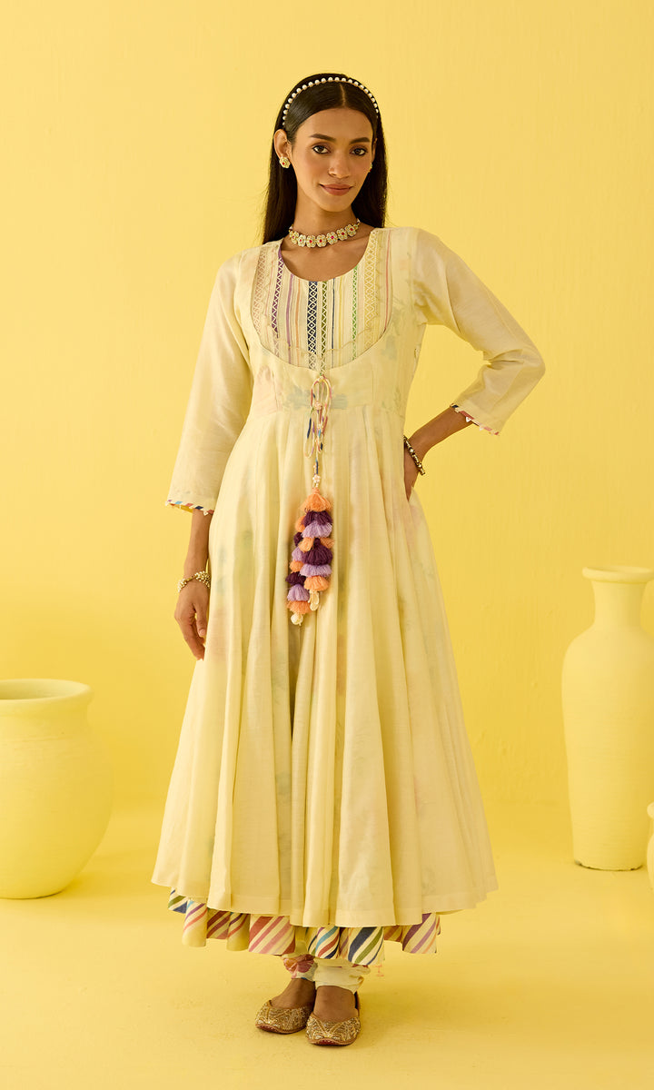 Parisa Set- Chanderi hand embroidered anarkali with printed churidar and dupatta (set of 3)