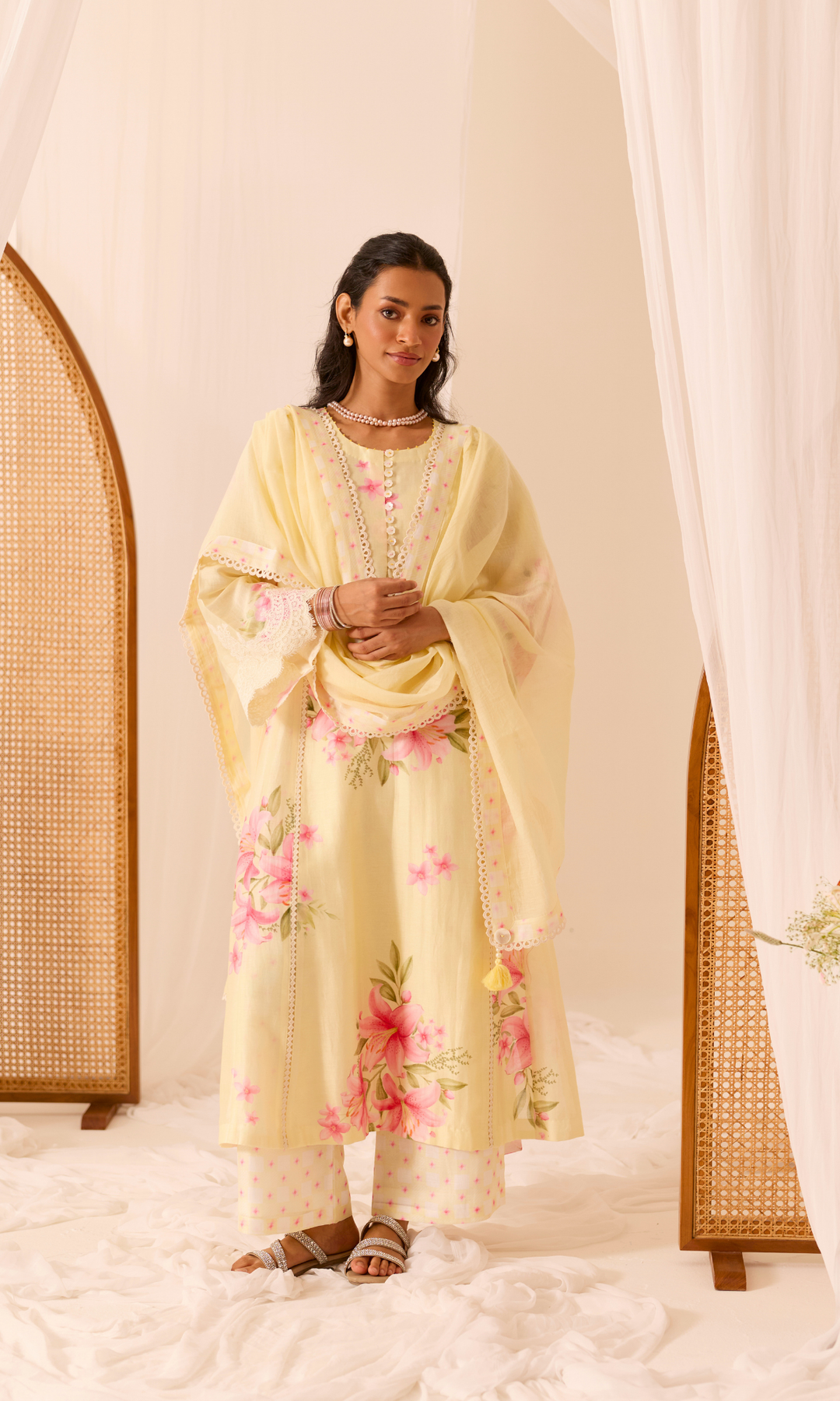 Ameera Set- Digitally Printed Chanderi Floral Kurta (set of 3)