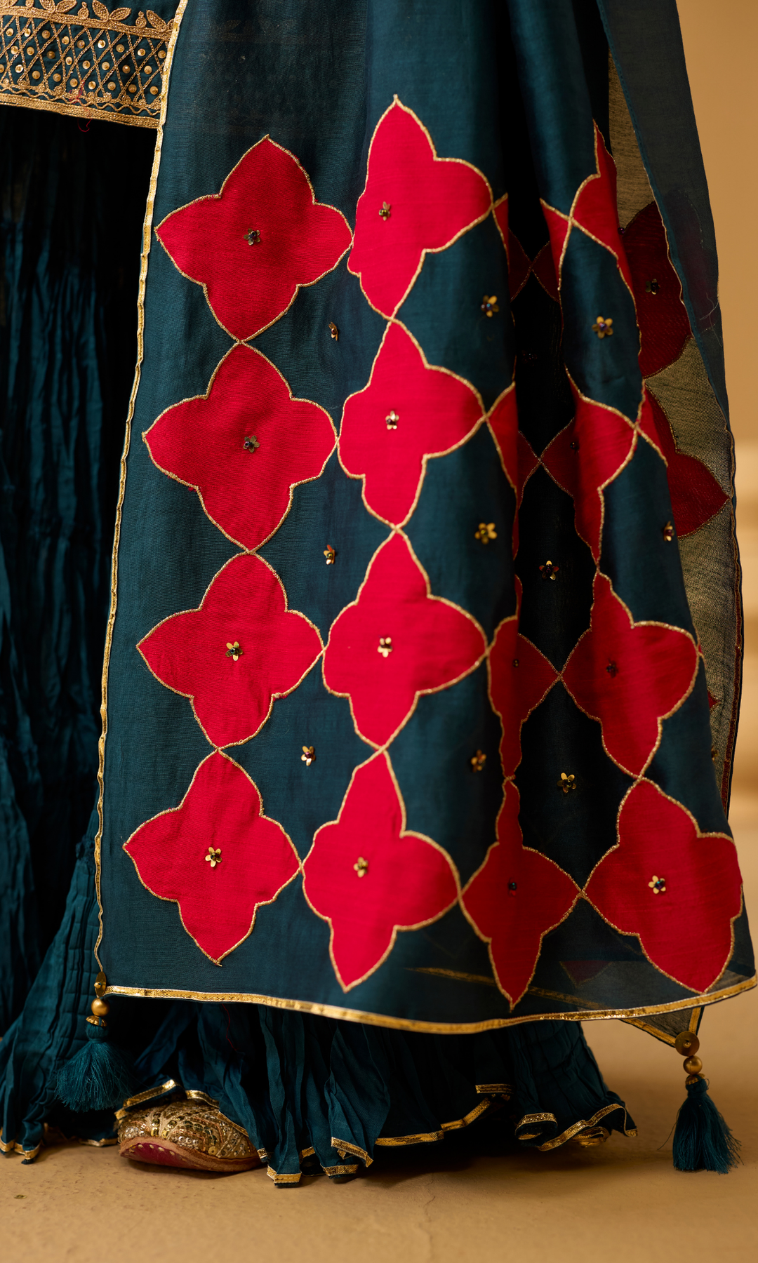 Mahira Set- Chanderi Embroidered Kurta with Sharara and Applique Dupatta (set of 3)