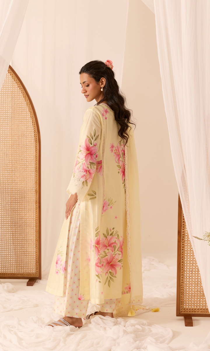 Ameera Set- Digitally Printed Chanderi Floral Kurta (set of 3)