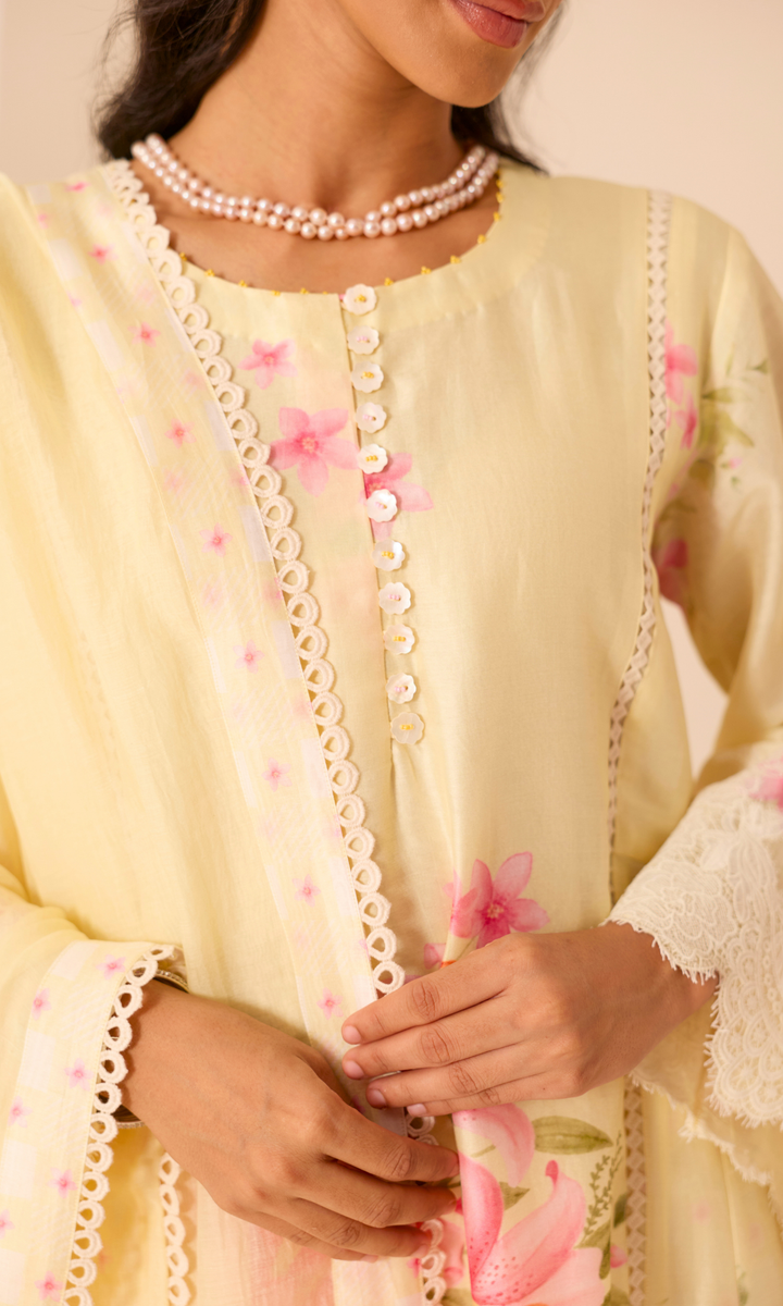 Ameera Set- Digitally Printed Chanderi Floral Kurta (set of 3)