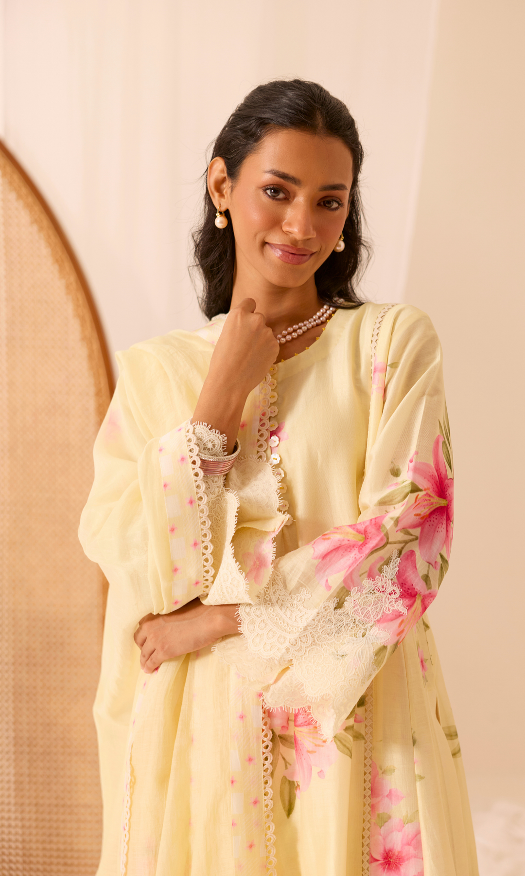 Ameera Set- Digitally Printed Chanderi Floral Kurta (set of 3)