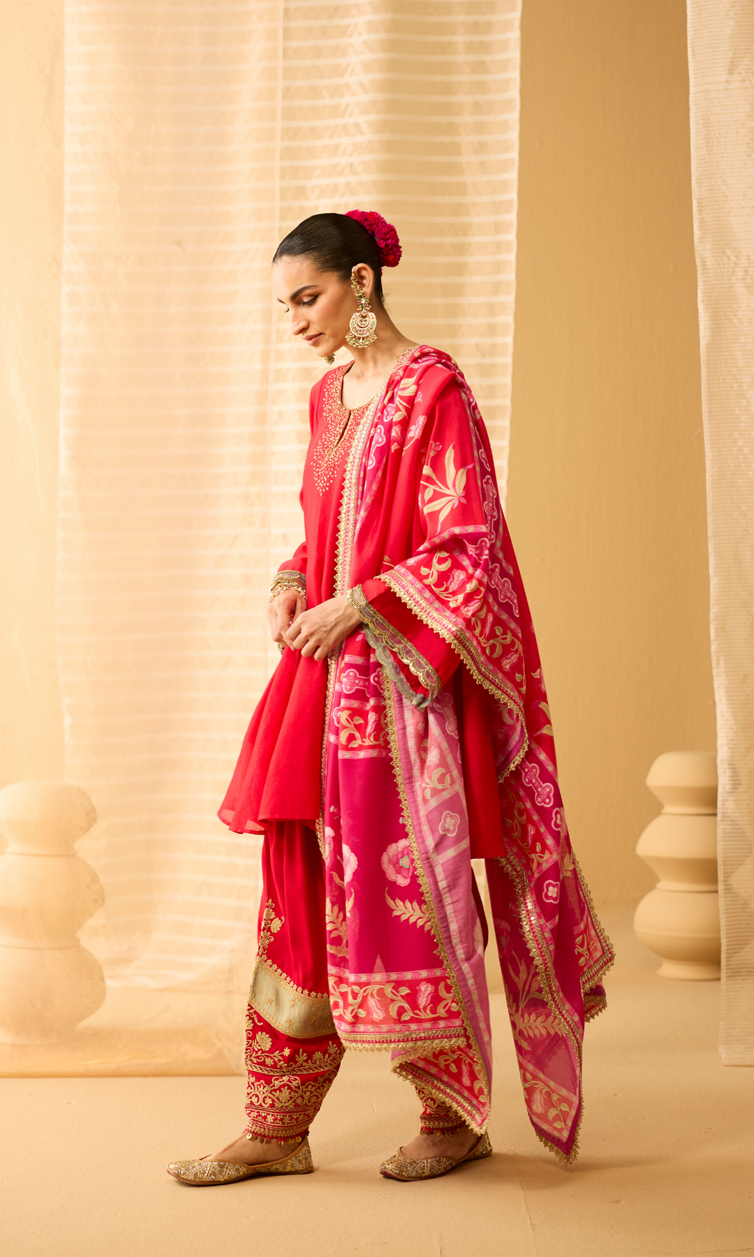 Roya Set- Chanderi Embroidered Kurta & Salwar with a Floral Dupatta (set of 3)