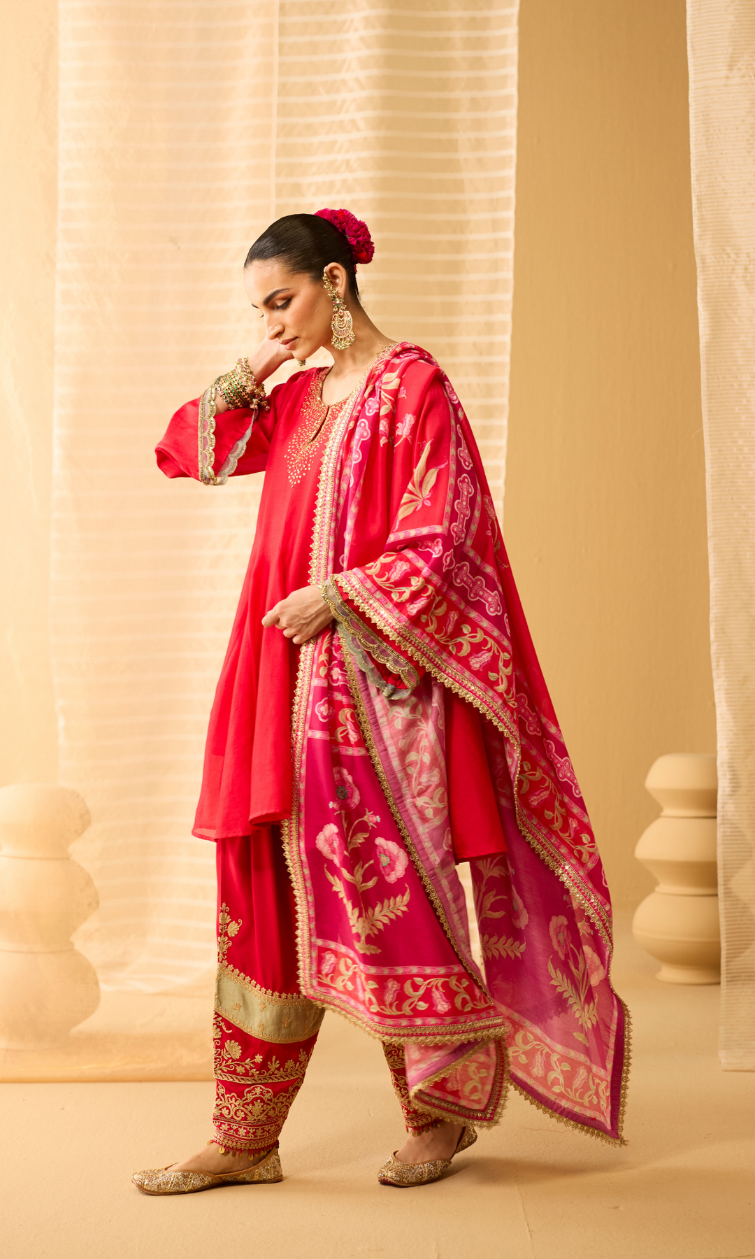 Roya Set- Chanderi Embroidered Kurta & Salwar with a Floral Dupatta (set of 3)