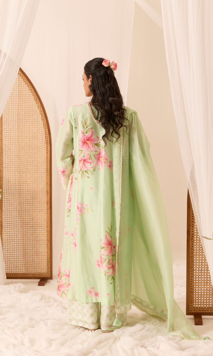Ameera Set- Digitally Printed Chanderi Floral Kurta (set of 3)