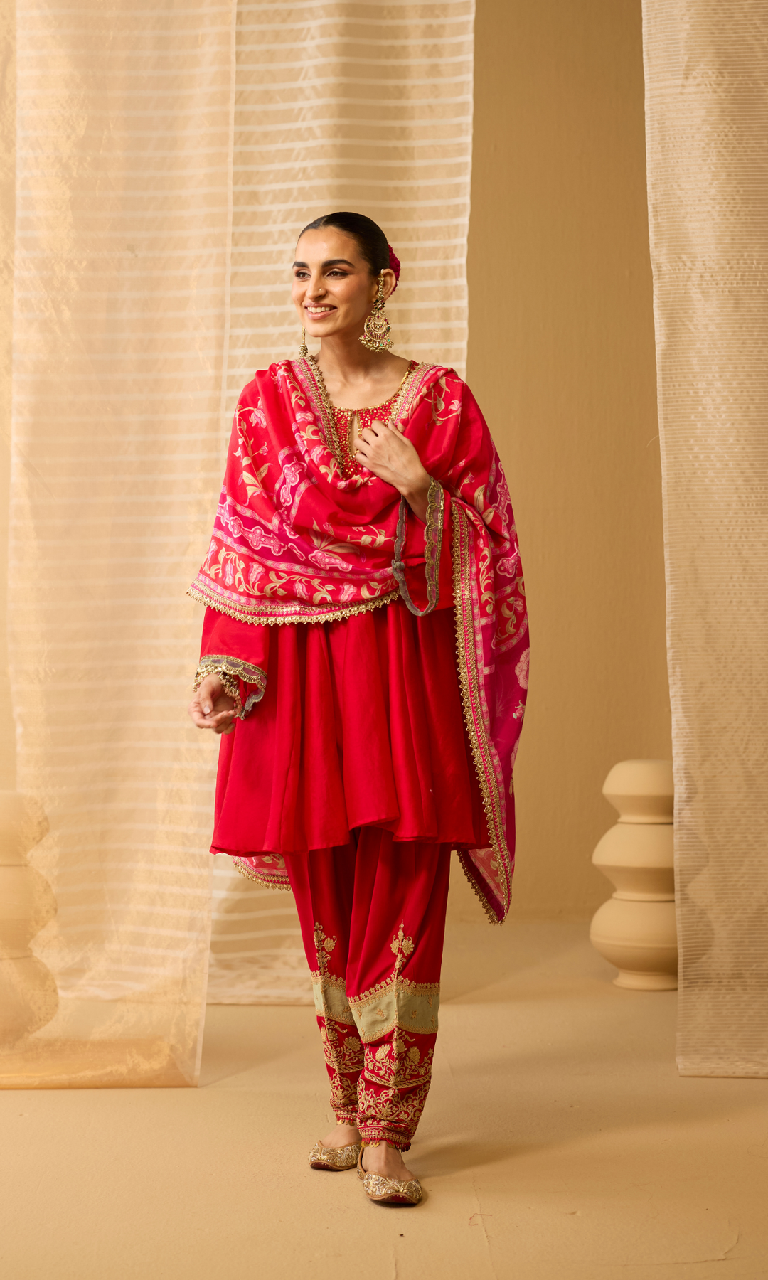Roya Set- Chanderi Embroidered Kurta & Salwar with a Floral Dupatta (set of 3)