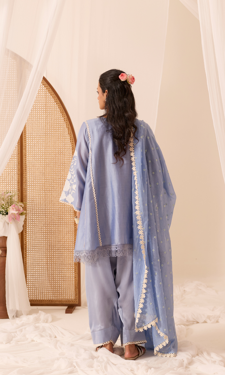 Aleena Set-Patchwork Chanderi Kurta & Farshi (set of 3)