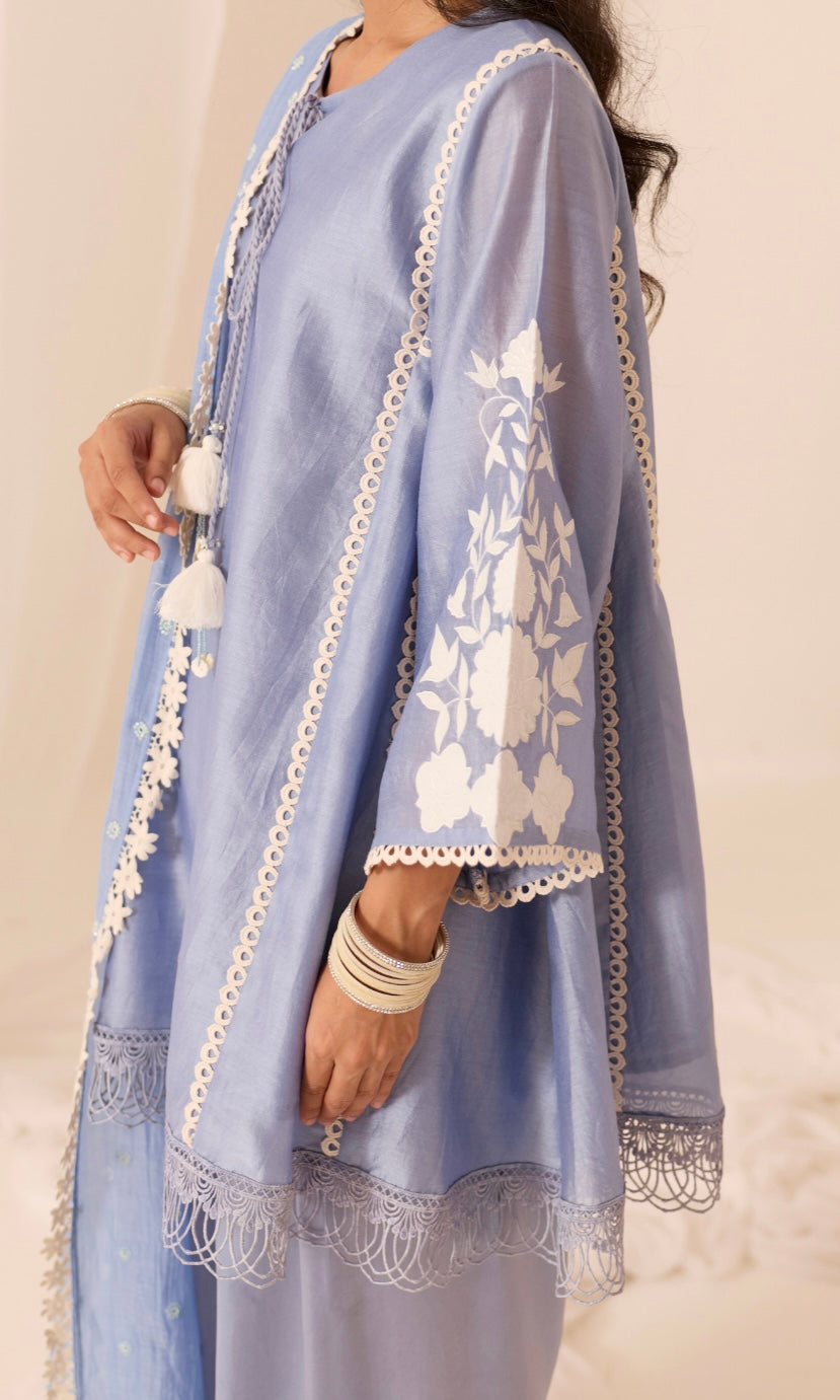Aleena Set-Patchwork Chanderi Kurta & Farshi (set of 3)