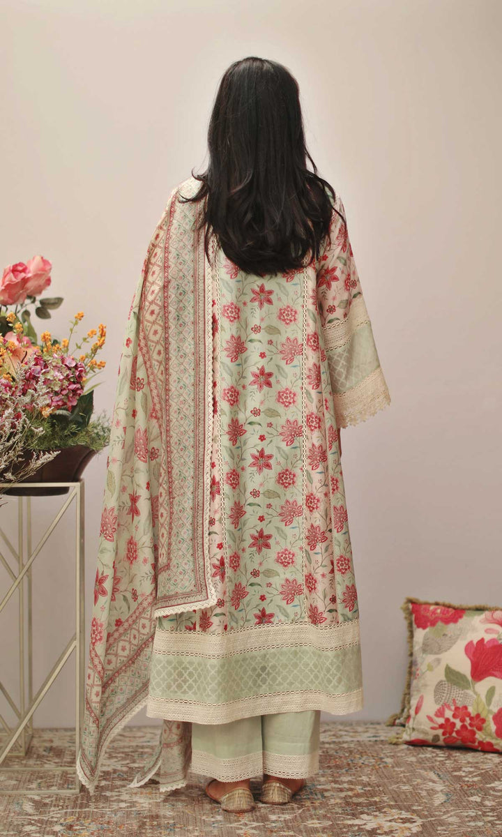 Jumaina Set- Pastel Green chanderi kalidar kurta with pants and dupatta (set of 3)