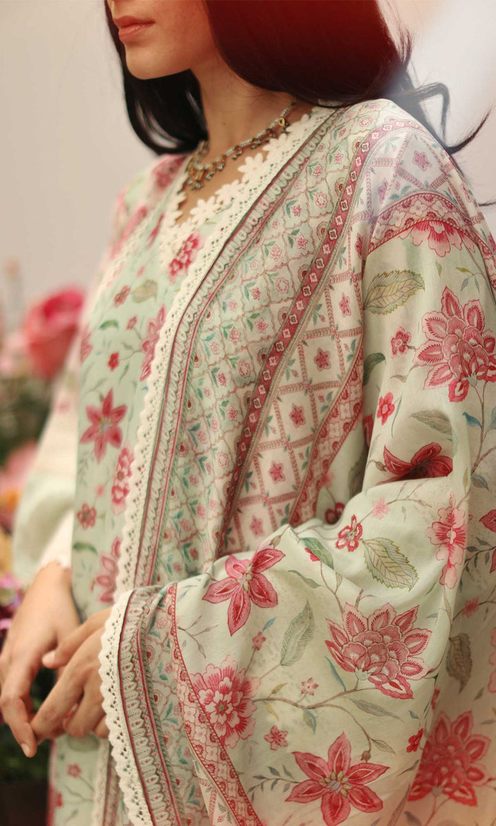 Jumaina Set- Pastel Green chanderi kalidar kurta with pants and dupatta (set of 3)