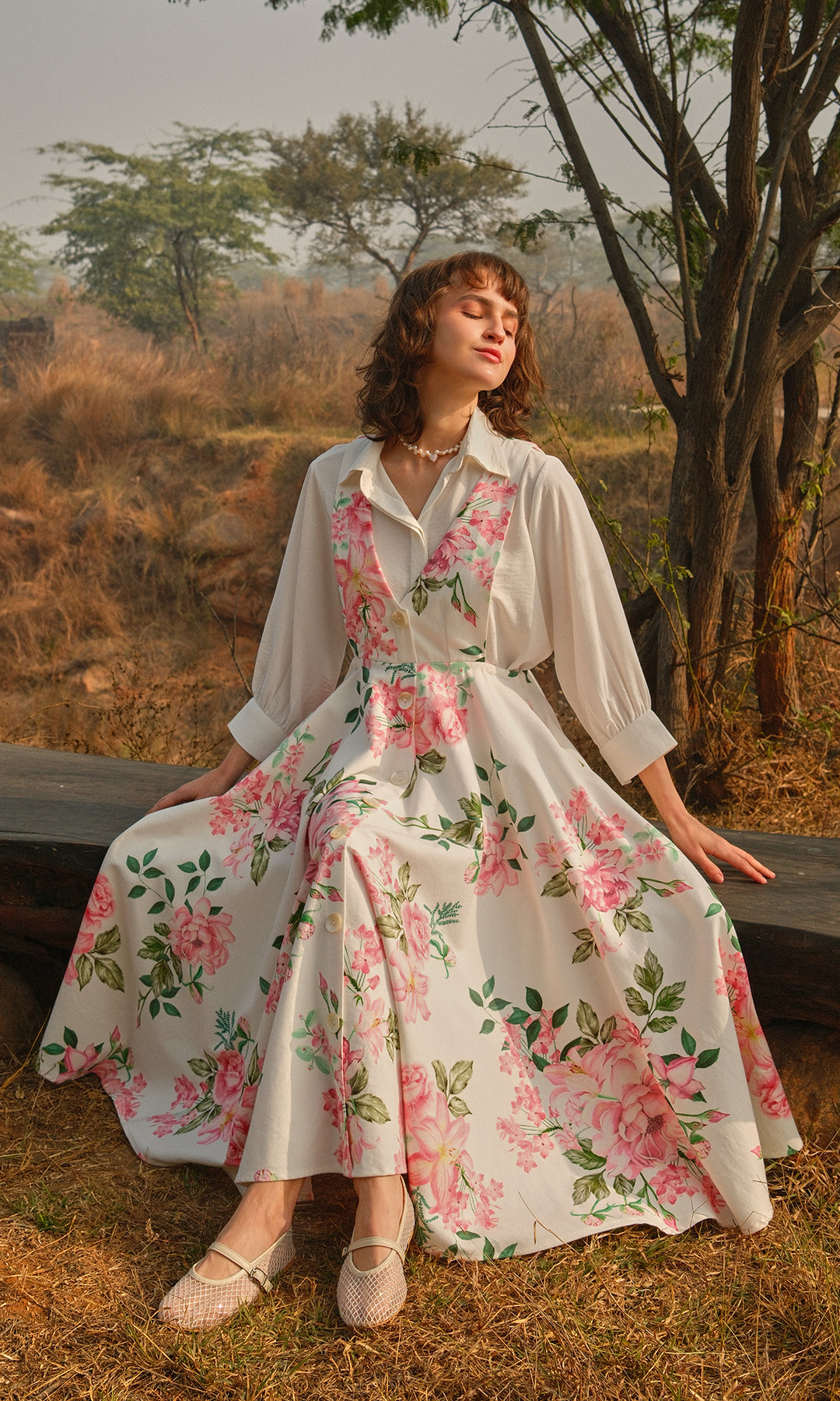 Sofia- Twill dress with digitally printed shirt