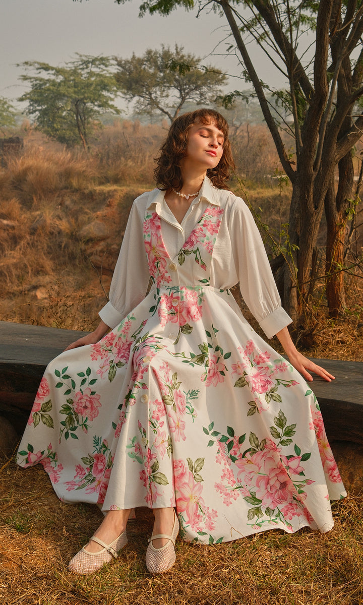 Sofia- Twill dress with digitally printed shirt