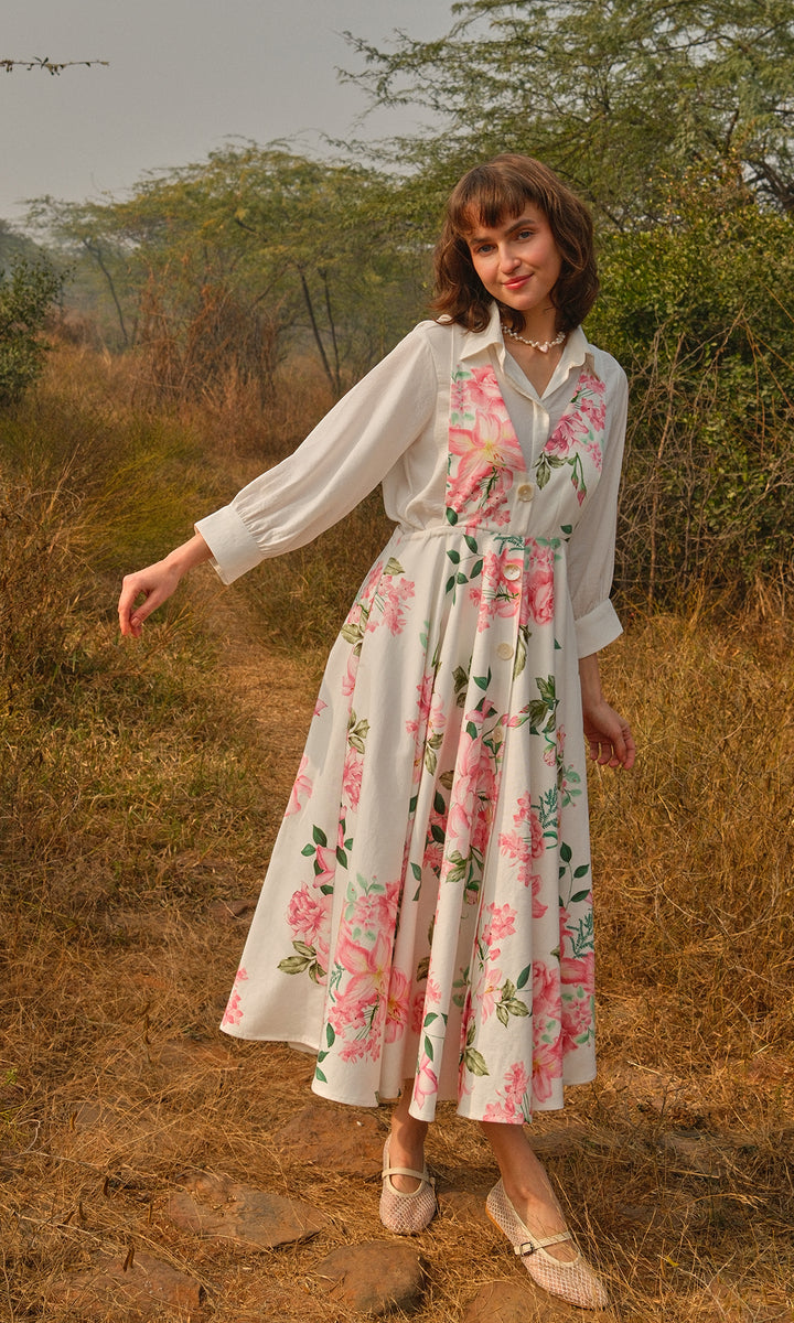 Sofia- Twill dress with digitally printed shirt