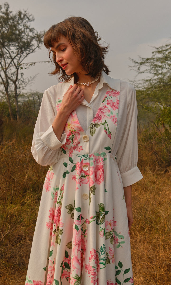 Sofia- Twill dress with digitally printed shirt