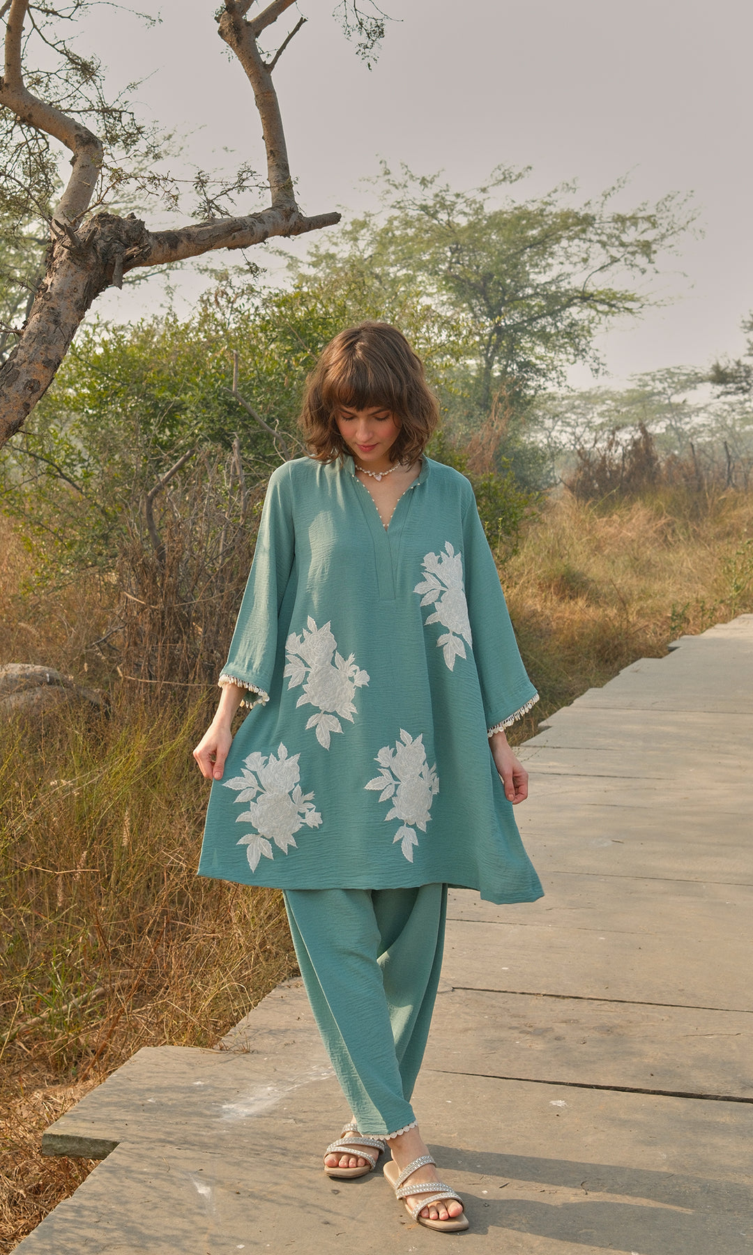 Alba Set- Moss Cotton Patchwork Co-ord Set (set of 2)