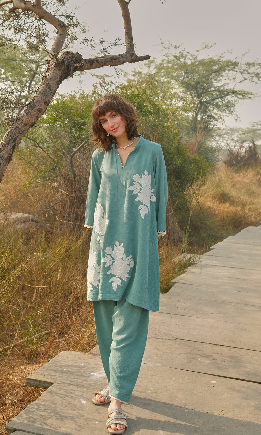 Alba Set- Moss Cotton Patchwork Co-ord Set (set of 2)