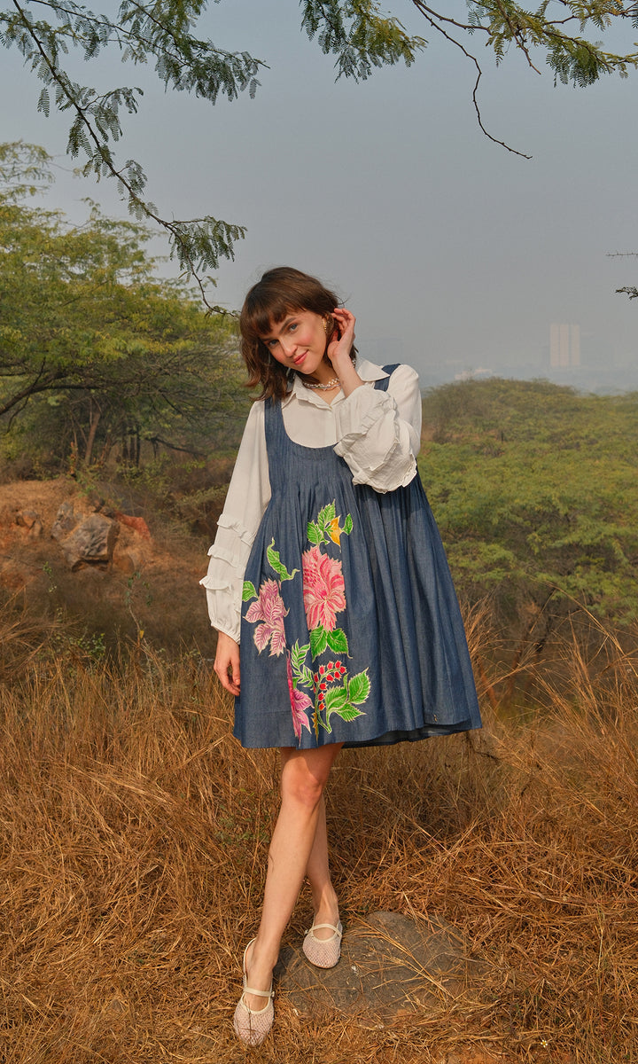 Bianca- Denim dress with a Patchwork shirt