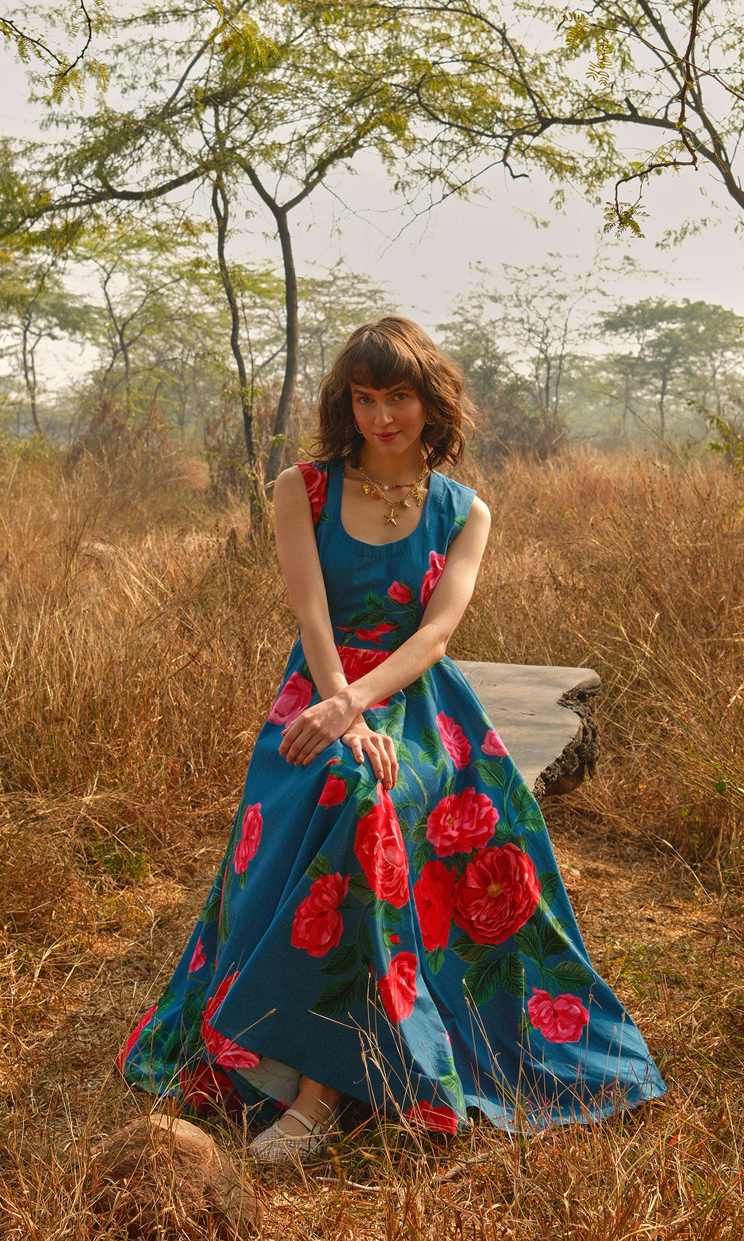 Cassie- Digitally printed flared cotton dress