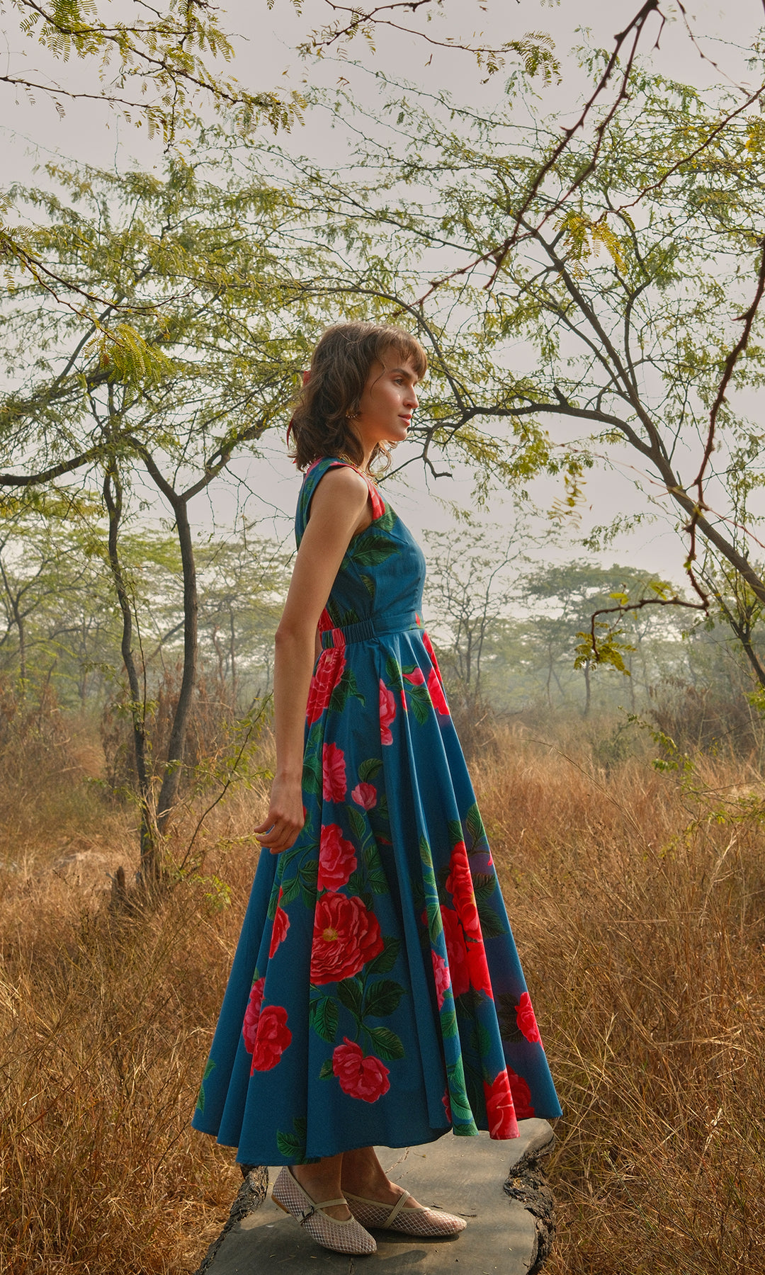 Cassie- Digitally printed flared cotton dress