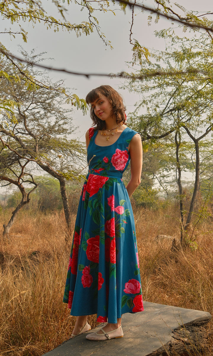 Cassie- Digitally printed flared cotton dress