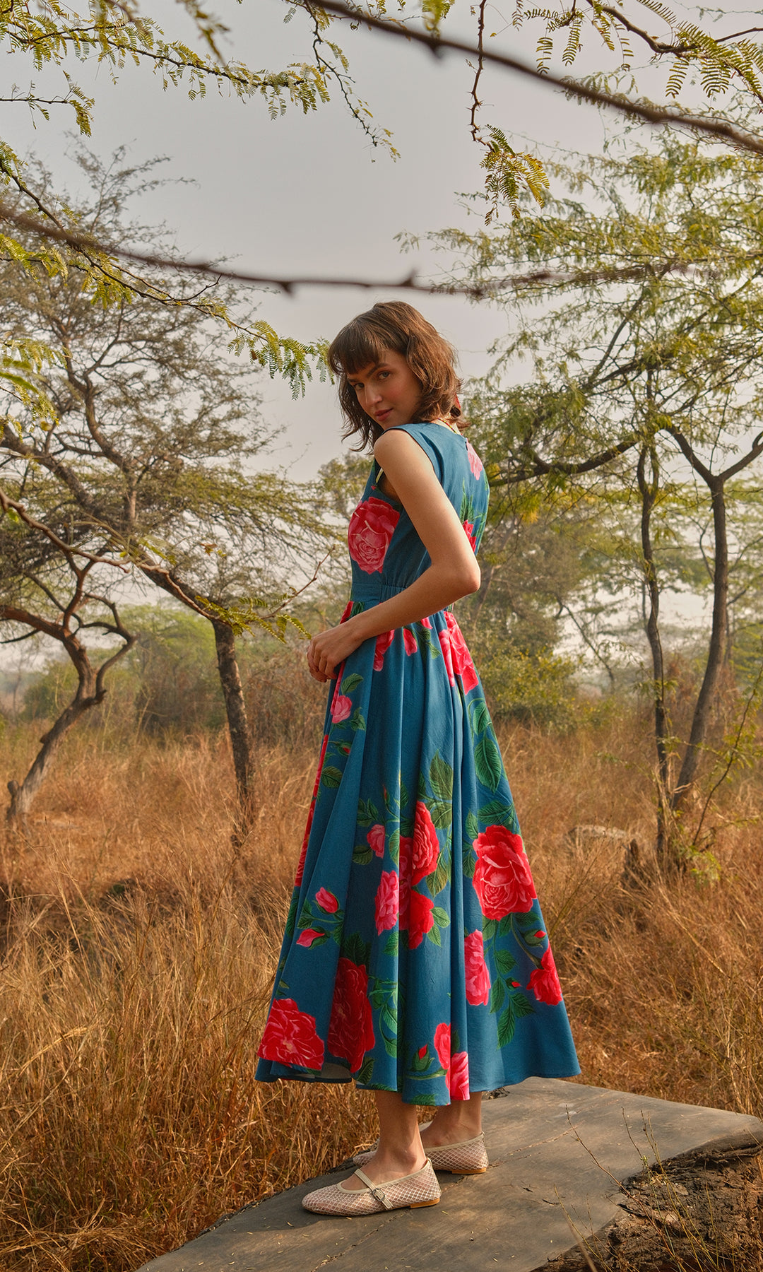 Cassie- Digitally printed flared cotton dress